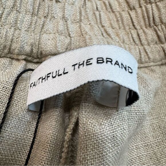 Faithful The Brand Linen Pants Pleated Stretch Waist High Rise Size 8 Natural - Picture 11 of 16